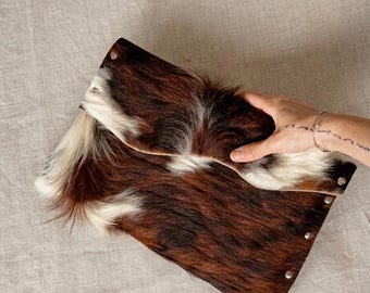 Genuine Hair On Hide Laptop Sleeve, Cowhide MacBook Case 13 14 15 16 inch, Rustic Western Leather Tech Bag, Handcrafted Computer Cover