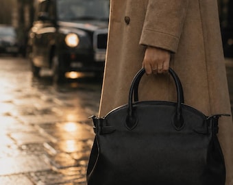 Bolso grande de piel de guijarro negra, bolso de hombro extragrande de lujo hecho a mano, bolso de mano holgado y suave para el trabajo, bolso minimalista para portátil XL.