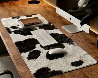 Leder-Schreibmaschine mit Untersetzer | Benutzerdefinierte Schreibtischmatte, Haar-auf-Hide Rindsleder, große Schreibtischmatte, Luxus Schreibtischzubehör, Housewarming Geschenk