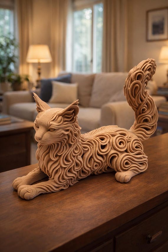 3D Deko Katze „Aurelia“ | Nachhaltige Design-Skulptur aus PLA | Moderne Katzenfigur mit Muster | Geschenkidee