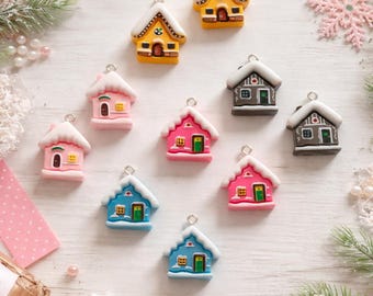 Resin House Charms, Set of 2 | DIY Jewelry Making Supplies for Earrings, Bracelets & Keychains | Colorful Resin Charms with Metal Eyelet