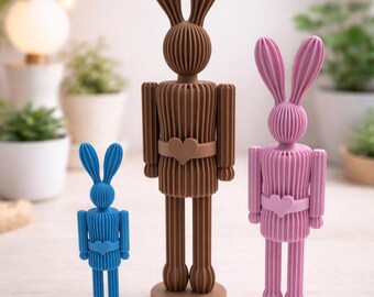 Rabbit Decoration Set "RillenHase" – Modern Easter Decoration made of PLA | Set of 3 | Sustainable Design Rabbits | Display Models