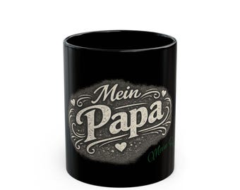 My dad, my hero mug | Black coffee mug with German "Mein Papa" chalkboard design