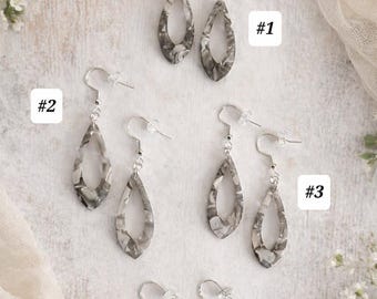 Boho drop earrings made of acetate, retro Jhumka earrings, lightweight drop earrings in grey and white, 925 silver-plated ear hooks, 6 cm, 4 patterns