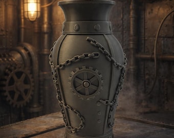 Steampunk design vase in bronze | 17.5 cm | Industrial decorative vase made of PLA | Sustainable alternative to ceramic