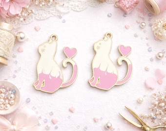 White and purple cat charms, 2 pieces, gold-plated, enamel charm, zinc alloy, DIY for necklaces, bracelets, earrings, keychains