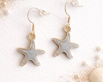 Starfish Earrings Blue or Grey - Summer Earrings Gold Plated with Enamel | Lightweight Drop Earrings | Nautical Jewelry Gift Idea | Summer Vibes