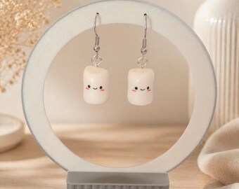 Kawaii Marshmallow Ohrringe - Süße leichte Ohrhänger aus Harz | Edelstahl Ohrhaken | Cute Statement Ohrringe Geschenkidee
