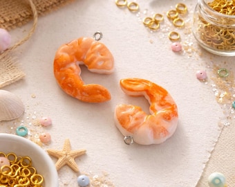 3D Shrimp Pendants – Nautical Charm for DIY Jewelry & Craft Projects – 2 Pieces