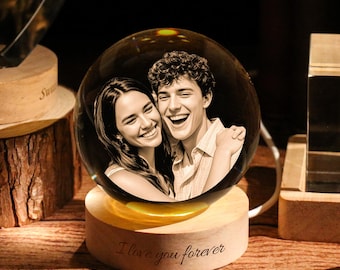 Personalized Anniversary 3D Crystal Photo, Engraved Crystal Portrait With Light, Birthday gift for her, girlfriend, Couple gifts
