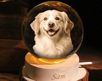 Custom 3D Crystal Photo: Personalized Engraved Picture-Dog picture frame- Pet portrait-Dog memorial gifts