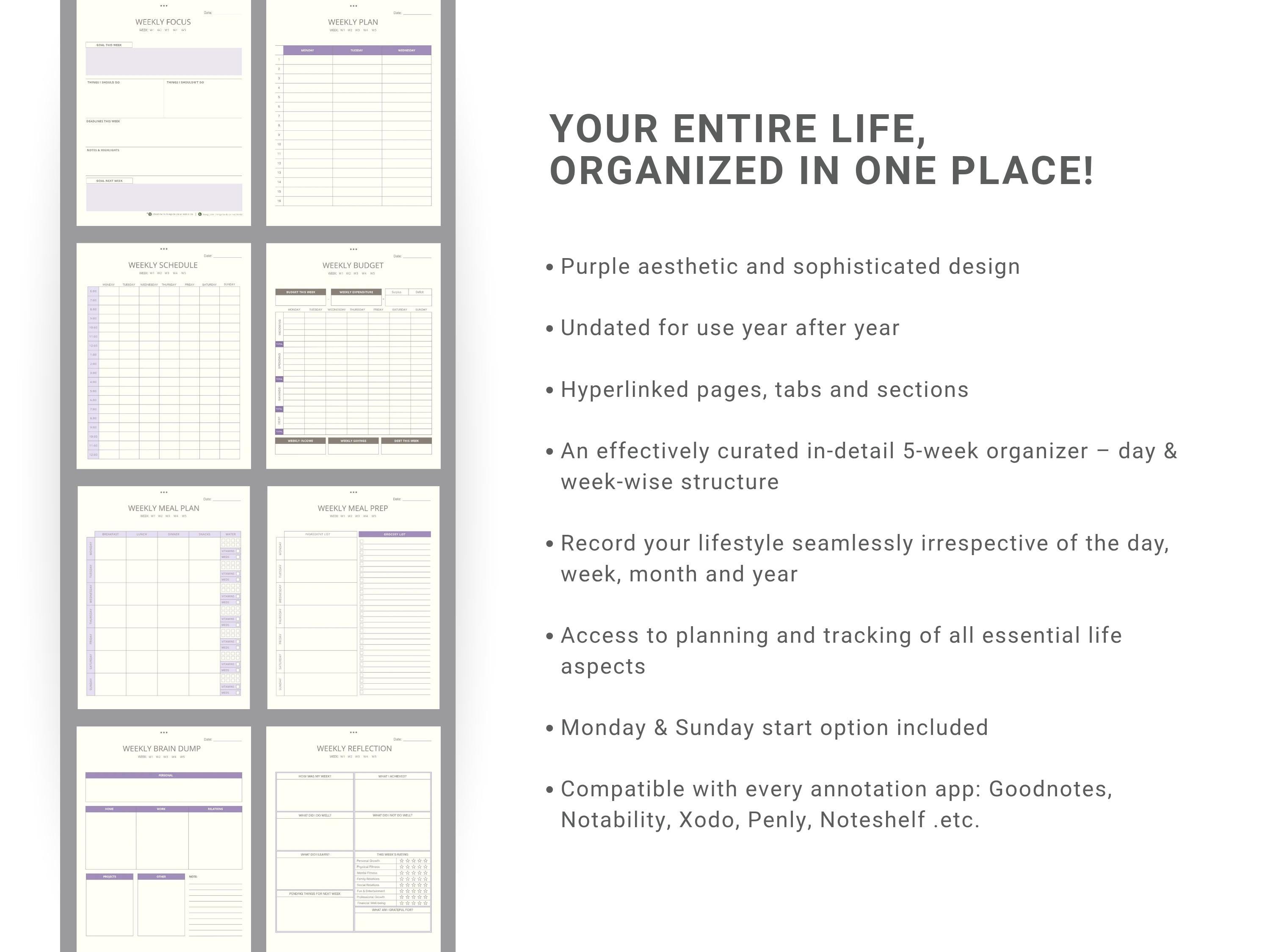 Minimalist Purple Digital Planner | Daily, Weekly Organizer | Undated ...