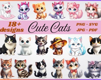 18 High-Quality Cat and Kitten Clipart: Cool, Cute + Crafty! (Digital Download) - Perfect for Cards & Paper Crafting, Clipart Bundle,