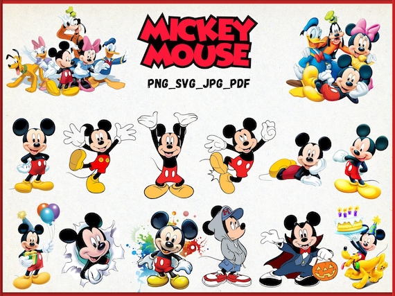 Mickey Mouse PNG Clipart: 15 Transparent Images, png, svg, jpg, pdf Files, (Digital Download, Instant download, a high quality images)