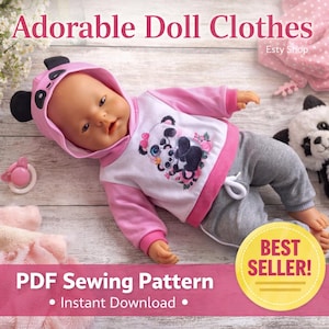 16-17 inch Doll Clothes Sewing Pattern, Panda Hoodie Set (PDF Download)