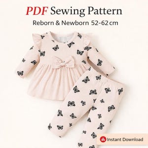 Set for REBORN doll and BABY (1-3 months), tunica and  pants sewing pattern for reborn , newborn (55-65 cm) , PDF Instant Download