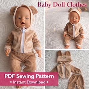 Molde para costura de roupa de boneca, conjunto de jardineira para boneca de 16 a 17 polegadas (download em PDF)