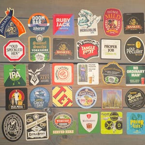30 Great British Beer Mats Pack - Genuine - for Home Bar / Pub Experience