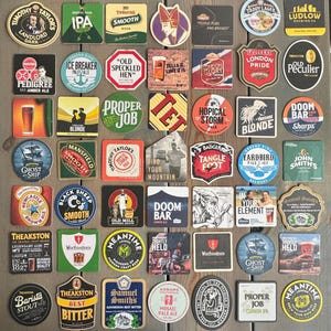 British Beer Mats – 49 Genuine Pub Coasters, Home Bar Decor