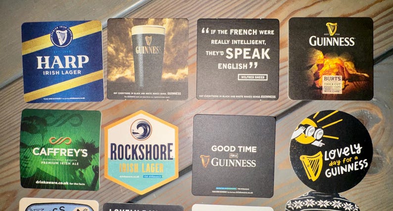 16 Porta-Copos Guinness e Cervejas Irlandesas - Para Bar em Casa / Experiência de Pub imagem 2