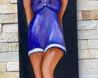 Vintage Girl Acrylic Painting on Marine Plywood, Outdoor Patio Art