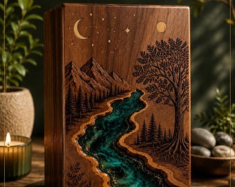 Handcrafted Wooden Resin Urn – Teal River Forest Memorial Ashes Box