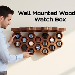 Handcrafted Rosewood Honeycomb Watch Display Box, Wall Mounted Organizer