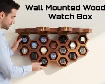 Handcrafted Rosewood Honeycomb Watch Display Box, Wall Mounted Organizer