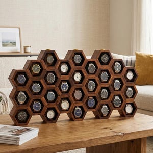 Wall Mounted Rosewood Watch Box, Honeycomb Organizer