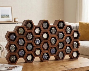 Caja de reloj de palisandro de pared, organizador de panal