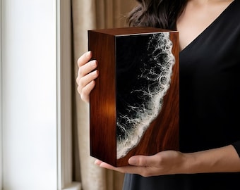 Urna funeraria de epoxi oceánica, urna conmemorativa de palisandro indio