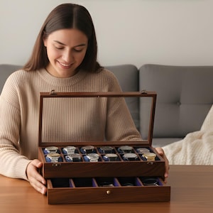 Drewniany organizer na zegarki: 8-slotowa witryna z szufladą