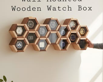 Caja de reloj de palisandro para montar en la pared, joyero de nido de abeja