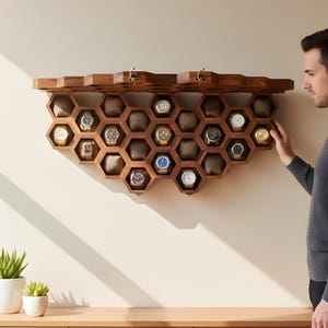 Wall Mounted Rosewood Watch Box, Honeycomb Jewelry Case