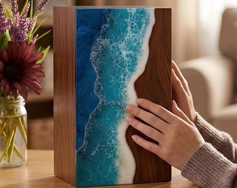 Urna de resina de nogal oceánico, recuerdo conmemorativo artesanal, cenizas para mascotas adultas.