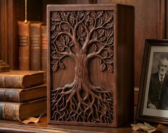 Urna de madera del árbol de la vida / Caja conmemorativa de palisandro indio hecha a mano