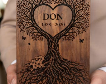 Urna de cremación del Árbol de la Vida / Caja conmemorativa de palisandro indio hecha a mano