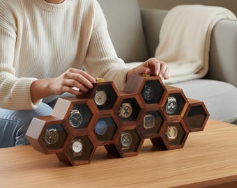 Caja de exhibición de relojes de panal de abeja de palisandro hecha a mano, organizador de pared