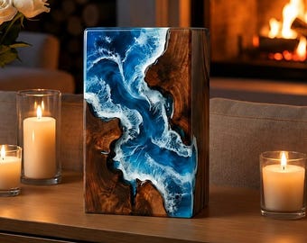 Personalized Wooden Resin Urn, Modern Memorial Keepsake, Artistic Wooden Handmade Cremation Ashes Container