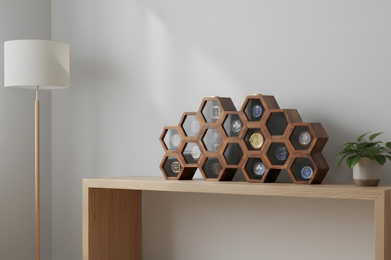 Handcrafted Rosewood Honeycomb Watch Box, Luxury Watch Display Case (14-16 Slots) image 16