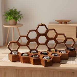 Handcrafted Rosewood Honeycomb Watch Box, Luxury Watch Display Case (14-16 Slots) image 18