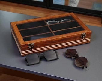 Handgefertigte Sonnenbrillenbox aus Rosenholz Brillen Organizer, Geschenk für Papa