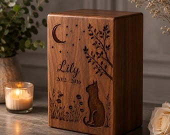 Personalized Rosewood Cat Memorial Urn, Engraved Pet Cremation Keepsake