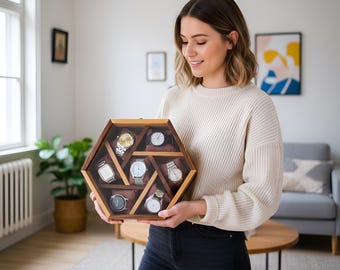 Caja de reloj personalizada de palisandro, organizador de recuerdos grabado