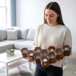Handcrafted Rosewood Honeycomb Watch Box, Luxury Watch Display Case (14-16 Slots) image 12