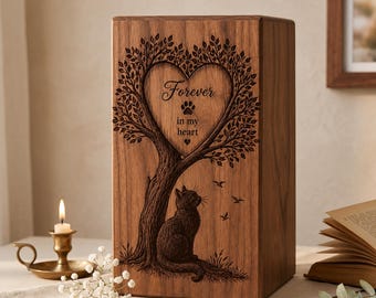 Personalized Rosewood Cat Urn, Engraved Pet Memorial Keepsake, Custom Cremation Box