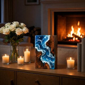 Handmade Resin Wood Urn Box, Modern Memorial Keepsake, Artistic Wooden Cremation Ashes Container image 4