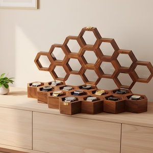 Handcrafted Rosewood Honeycomb Watch Box, Luxury Watch Display Case (14-16 Slots) image 6