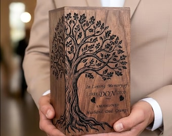 Urna de madera hecha a mano con forma de árbol de la vida, caja conmemorativa de cremación personalizada, recuerdo para adultos.