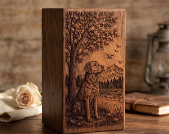 Personalized Wooden Dog Memorial Urn, Engraved Pet Ashes Keepsake Box